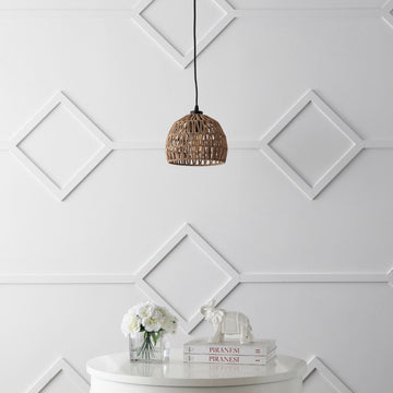 Campana 20" Bohemian Modern Woven Rattan/Iron LED Pendant